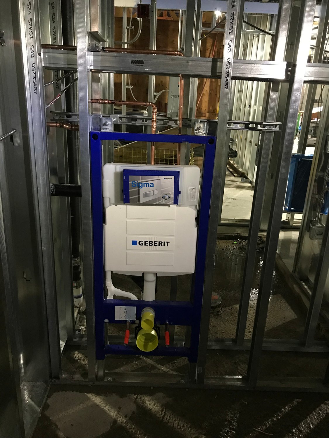 Geberit In-wall tank carrier installed into steel construction